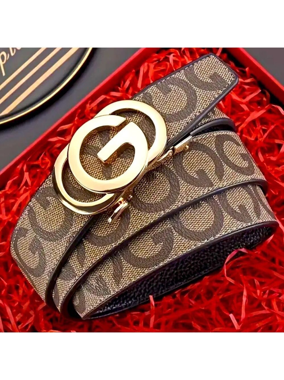 Unisex “BIG G” Gold Initial Printed Buckle Belt Plus Size XXL 2XL 47” Long